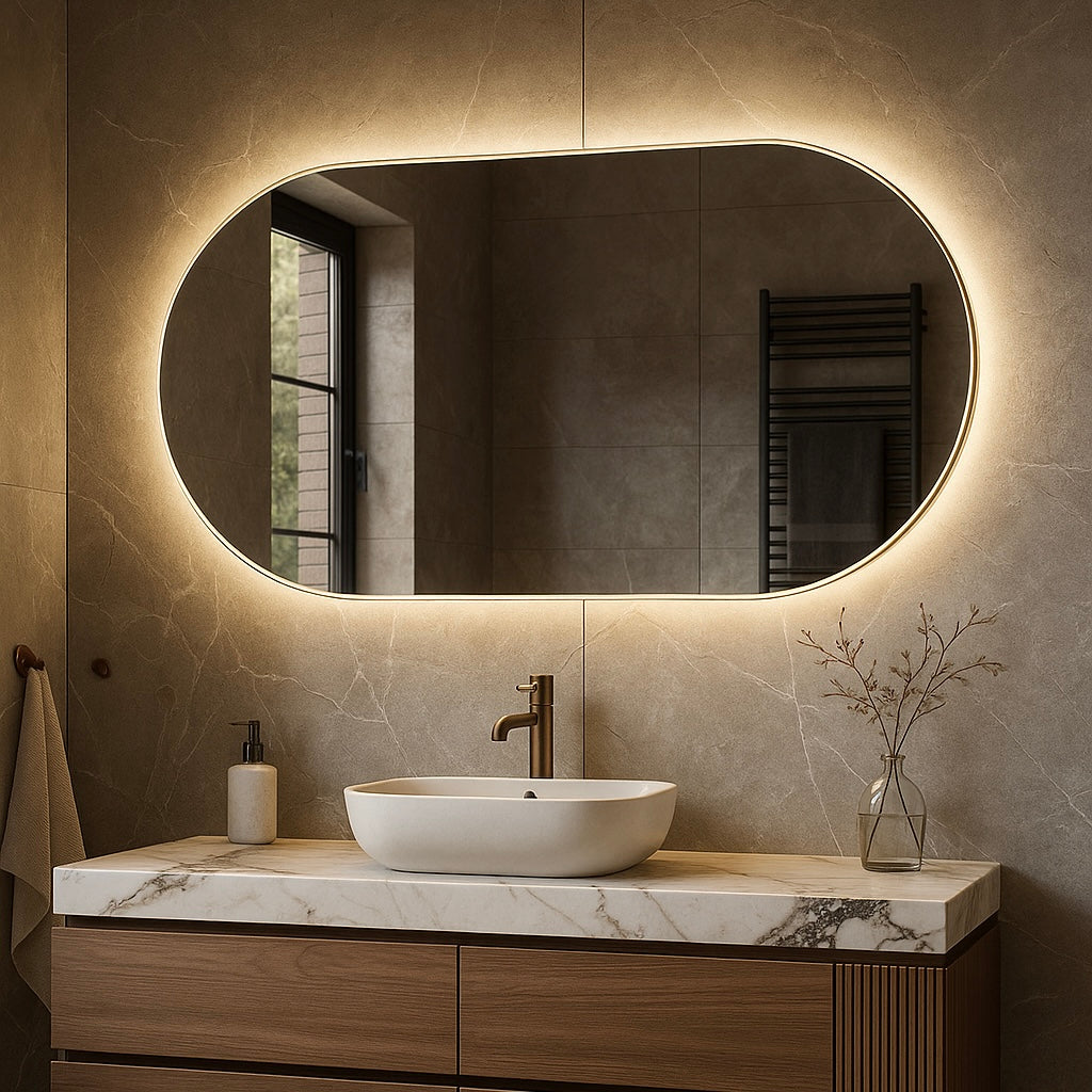 Spiegel Sydney - Ovaal Rechte Spiegel - Indirecte Spotless Verlichting | Incl. Verwarming