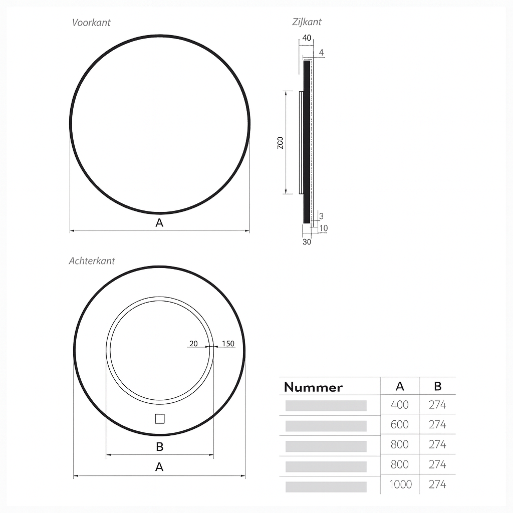 Spiegel New York - Ronde Spiegel met Zwarte Kaderrand - Indirect Spotless Verlichting | Incl. Verwarming