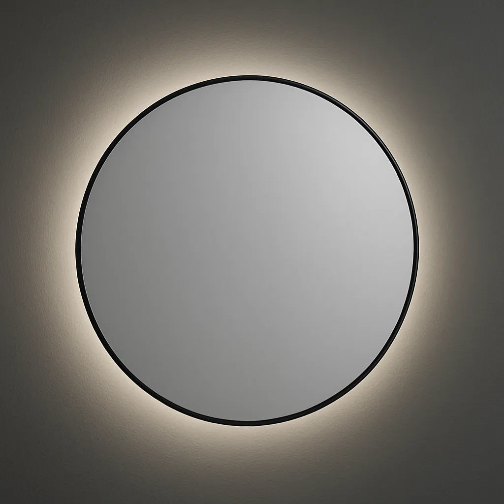 Spiegel New York - Ronde Spiegel met Zwarte Kaderrand - Indirect Spotless Verlichting | Incl. Verwarming