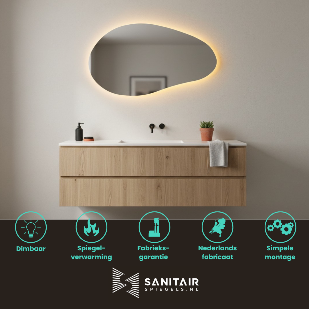 Spiegel Paris - Organische vorm - Indirecte Spotless Verlichting - Incl. Verwarming