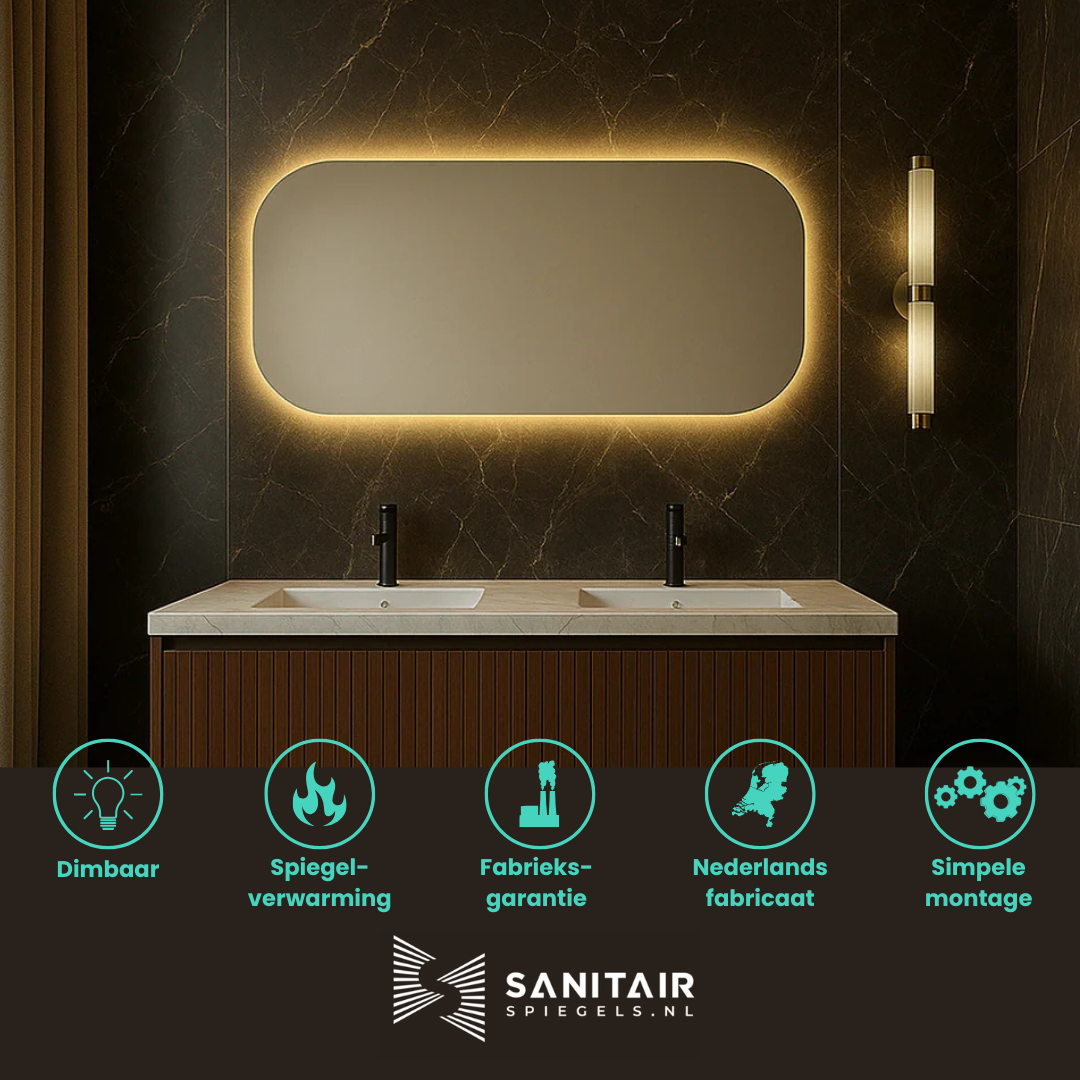 Spiegel Bangkok - D-vorm Spiegel - Indirecte Spotless Verlichting Rondom | Incl. Verwarming
