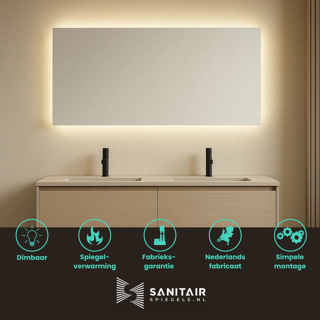 Spiegel Lisbon - Indirecte Spotless Verlichting Rondom | Incl. Verwarming
