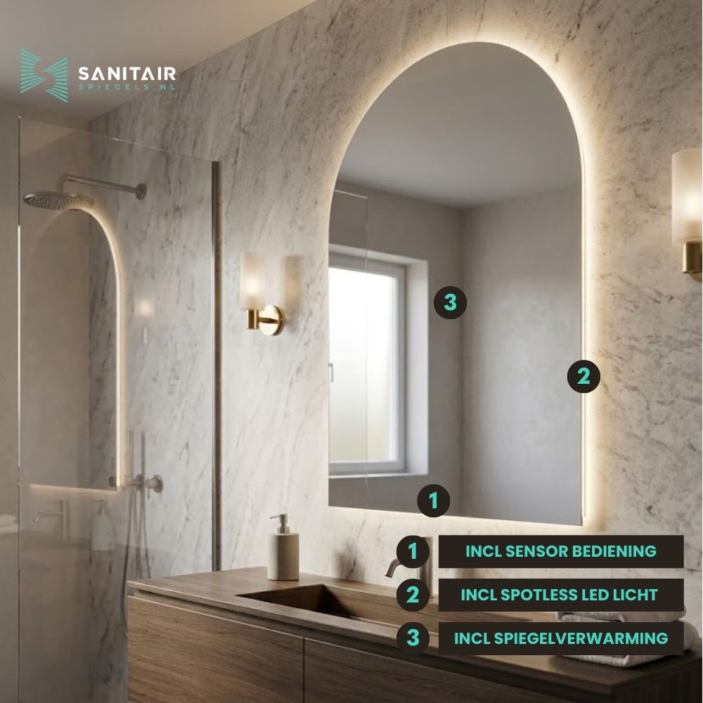 Spiegel Dubai - Rechthoekige Spiegel met Ronde Bovenkant - 70 x 105 cm