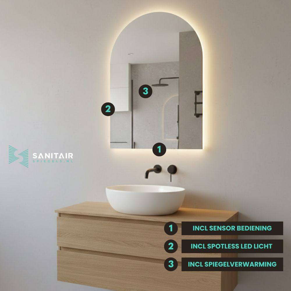 Spiegel Dubai - Rechthoekige Spiegel met Ronde Bovenkant - 40 x 60 cm