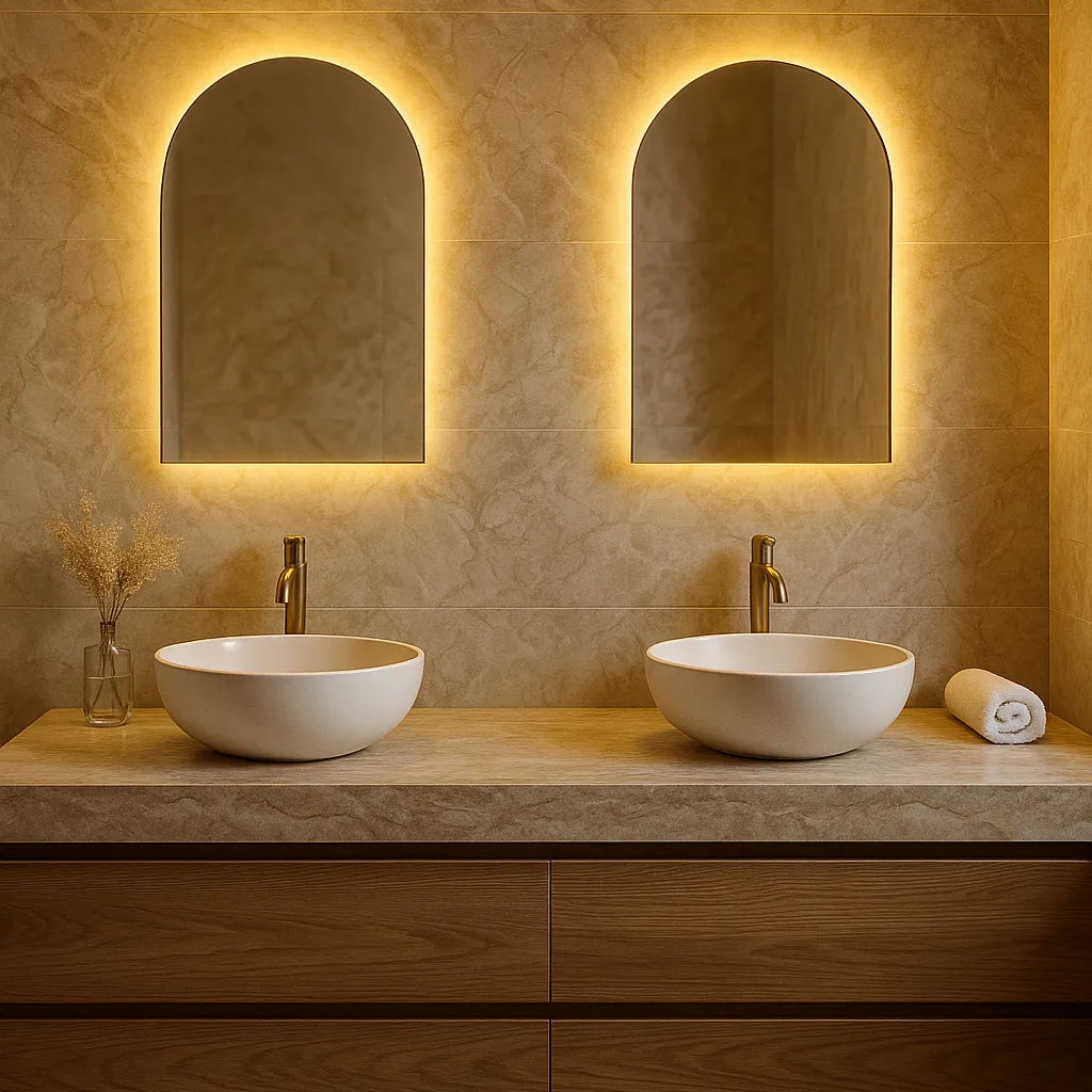 Spiegel Dubai - Rechthoekige Spiegel met Ronde Bovenkant - Indirect Spotless Verlichting | Incl. Verwarming