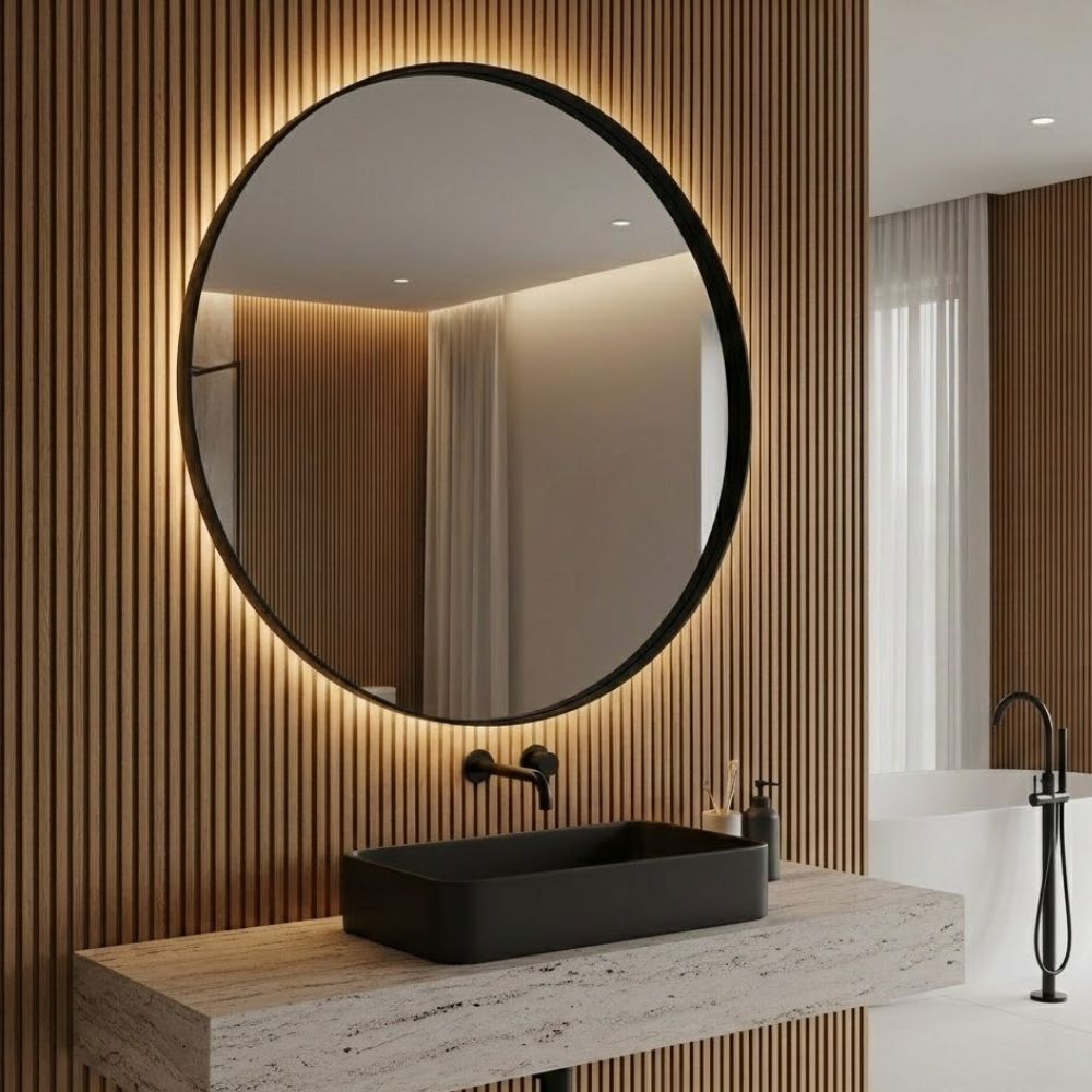 Spiegel New York - Ronde Spiegel met Zwarte Kaderrand - Ø60 cm