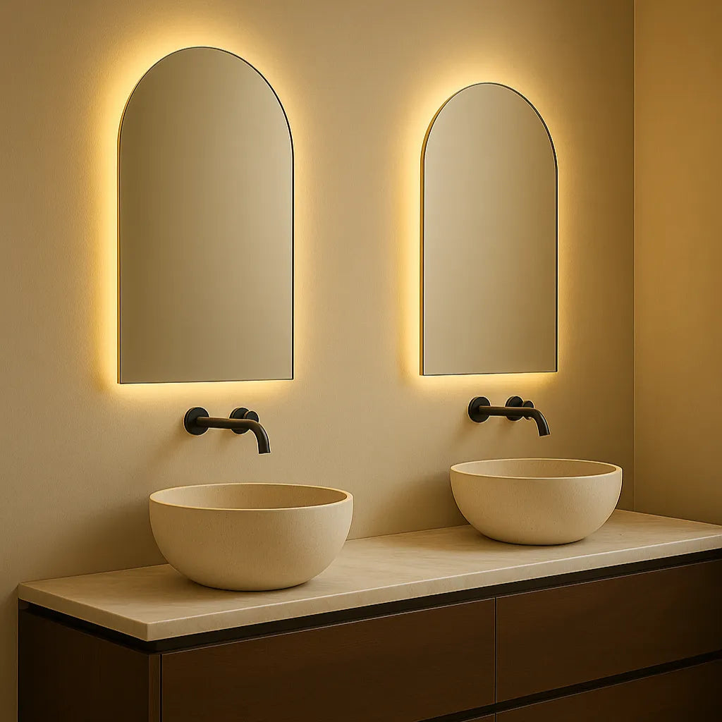 Spiegel Dubai - Rechthoekige Spiegel met Ronde Bovenkant - Indirect Spotless Verlichting | Incl. Verwarming
