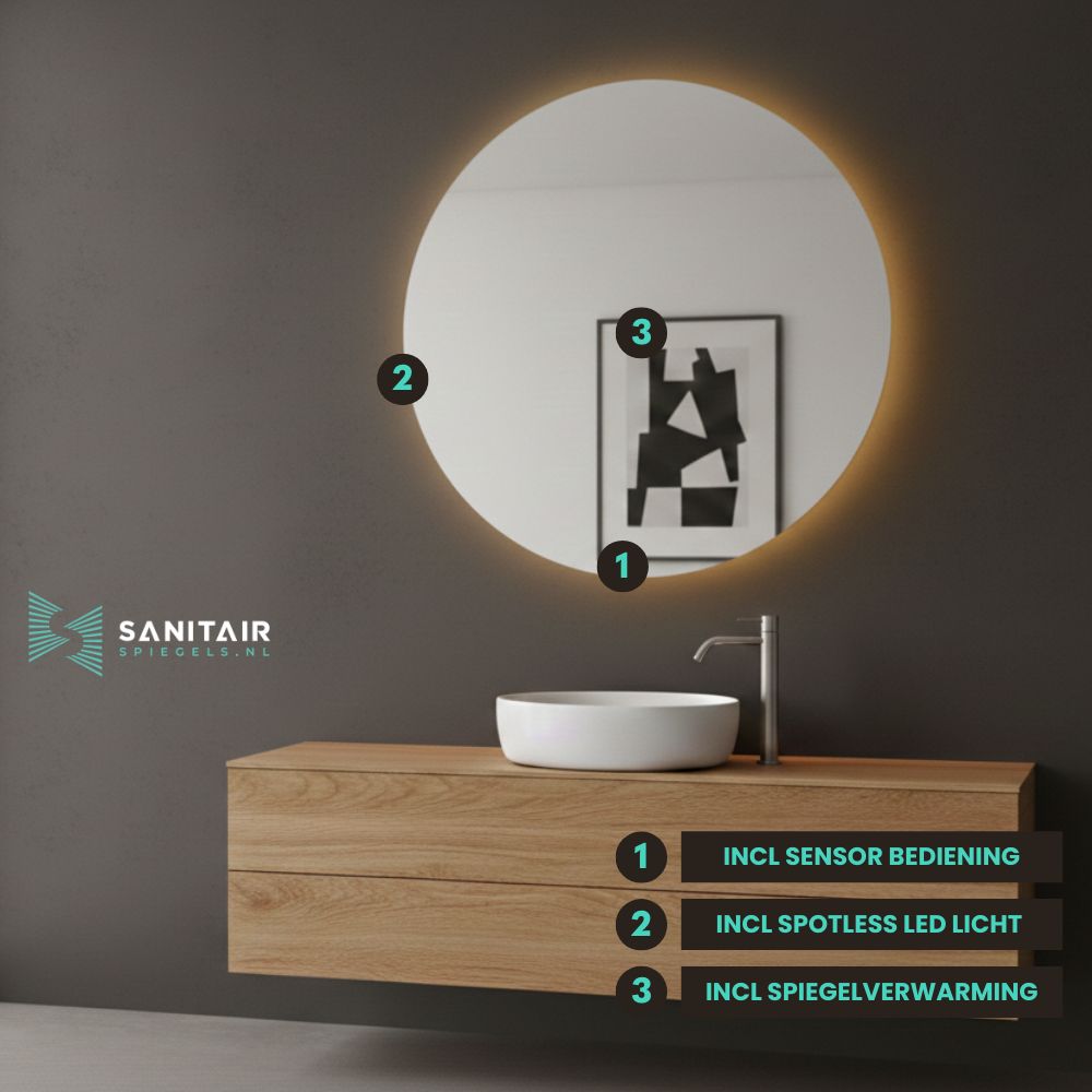 Tokyo - Ronde Badkamerspiegel Ø80 cm - LED & Anti-Condens