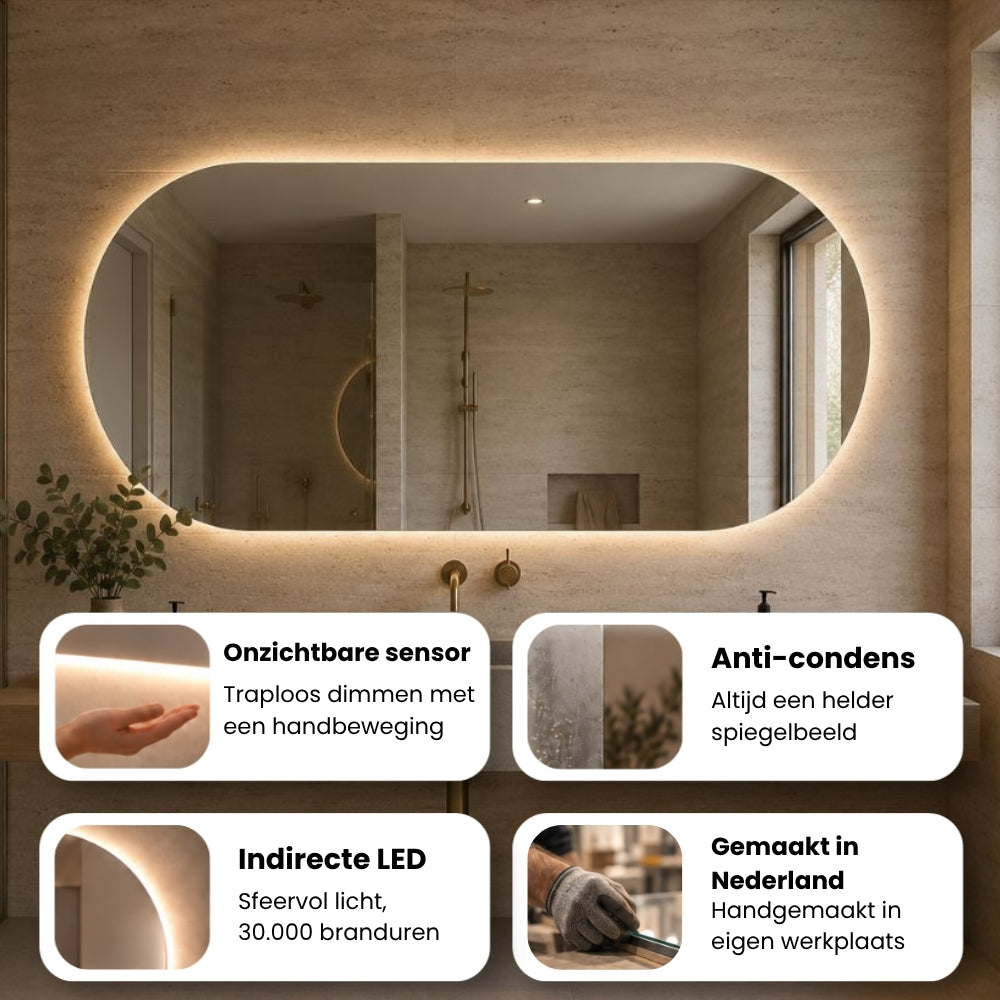 Sydney - Ovale Badkamerspiegel 80x40 cm - LED & Anti-Condens