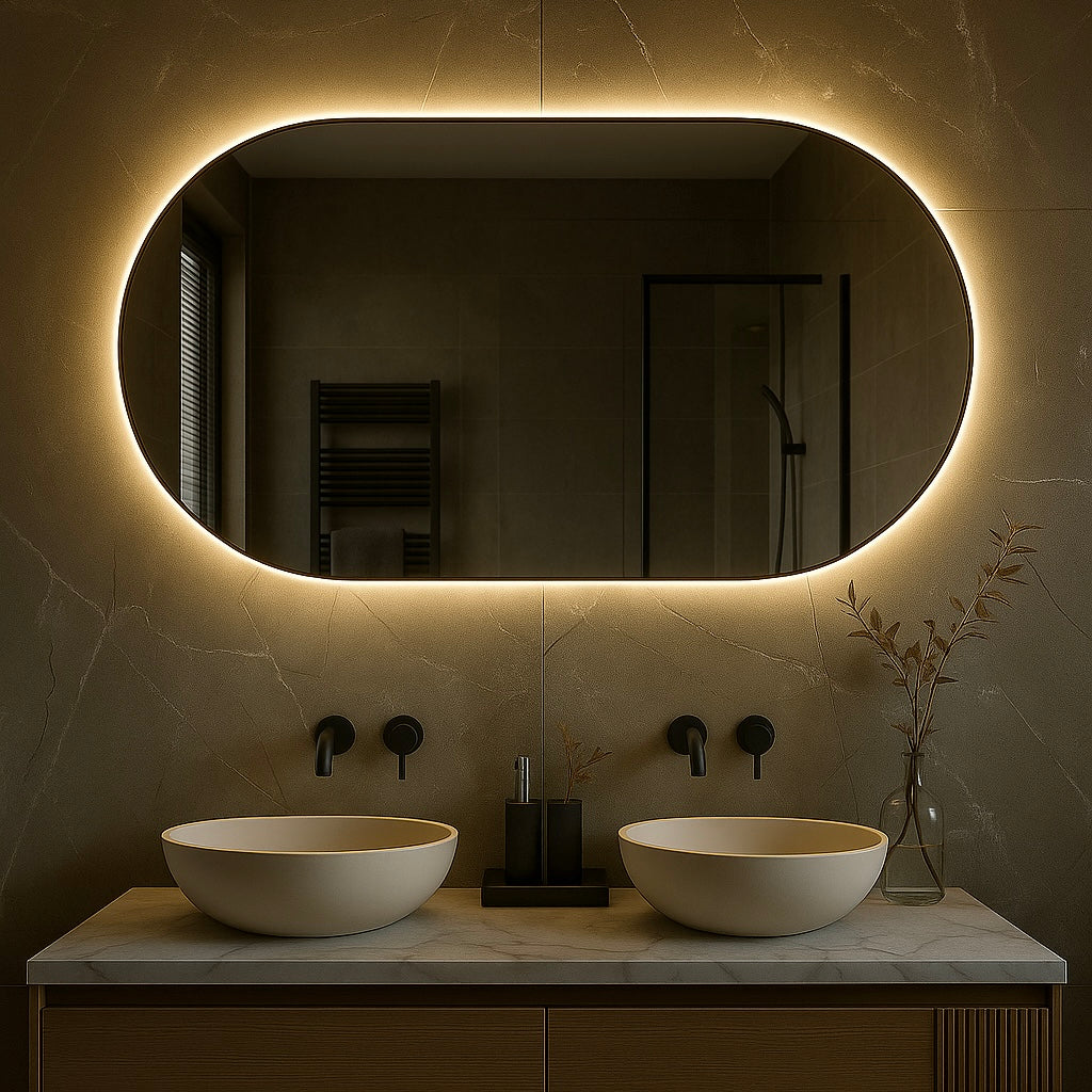 Spiegel Sydney - Ovaal Rechte Spiegel - Indirecte Spotless Verlichting | Incl. Verwarming