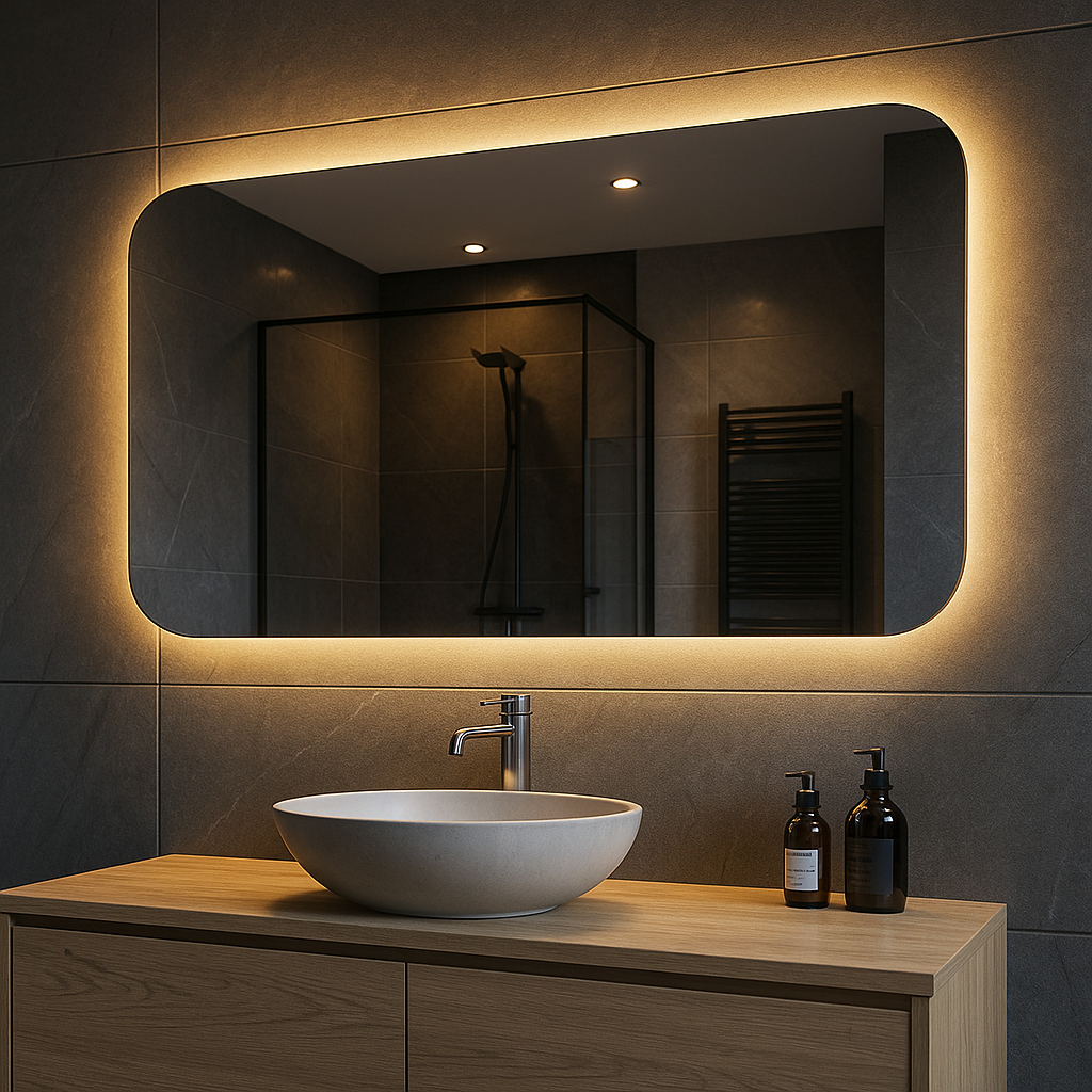 Spiegel Bangkok - D-vorm Spiegel - Indirecte Spotless Verlichting Rondom | Incl. Verwarming