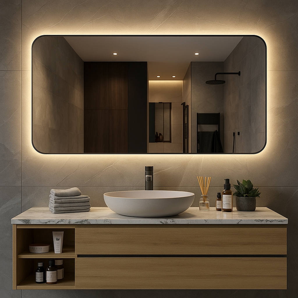 Spiegel Bangkok - D-vorm Spiegel - Indirecte Spotless Verlichting Rondom | Incl. Verwarming