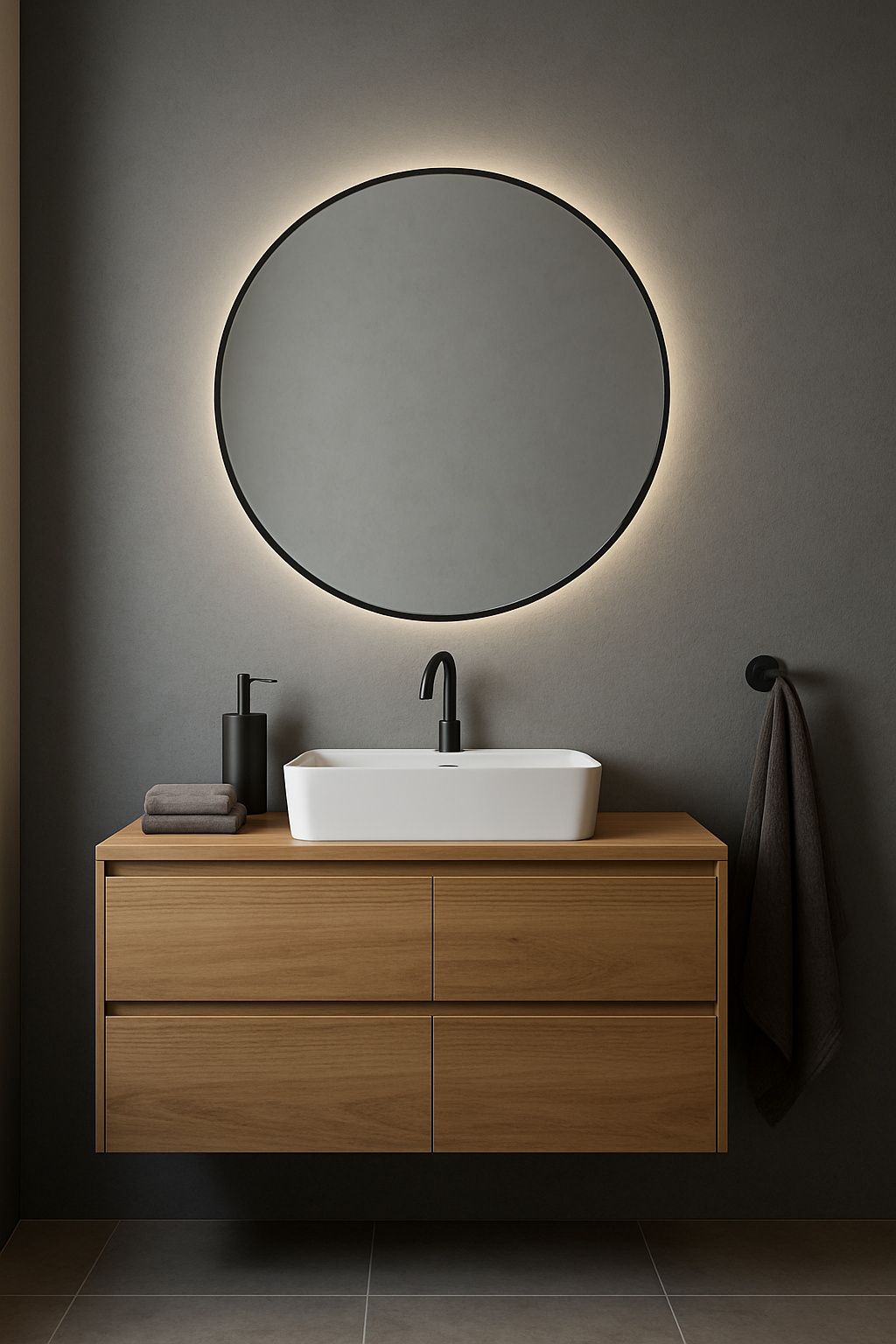 Spiegel New York - Ronde Spiegel met Zwarte Kaderrand - Indirect Spotless Verlichting | Incl. Verwarming