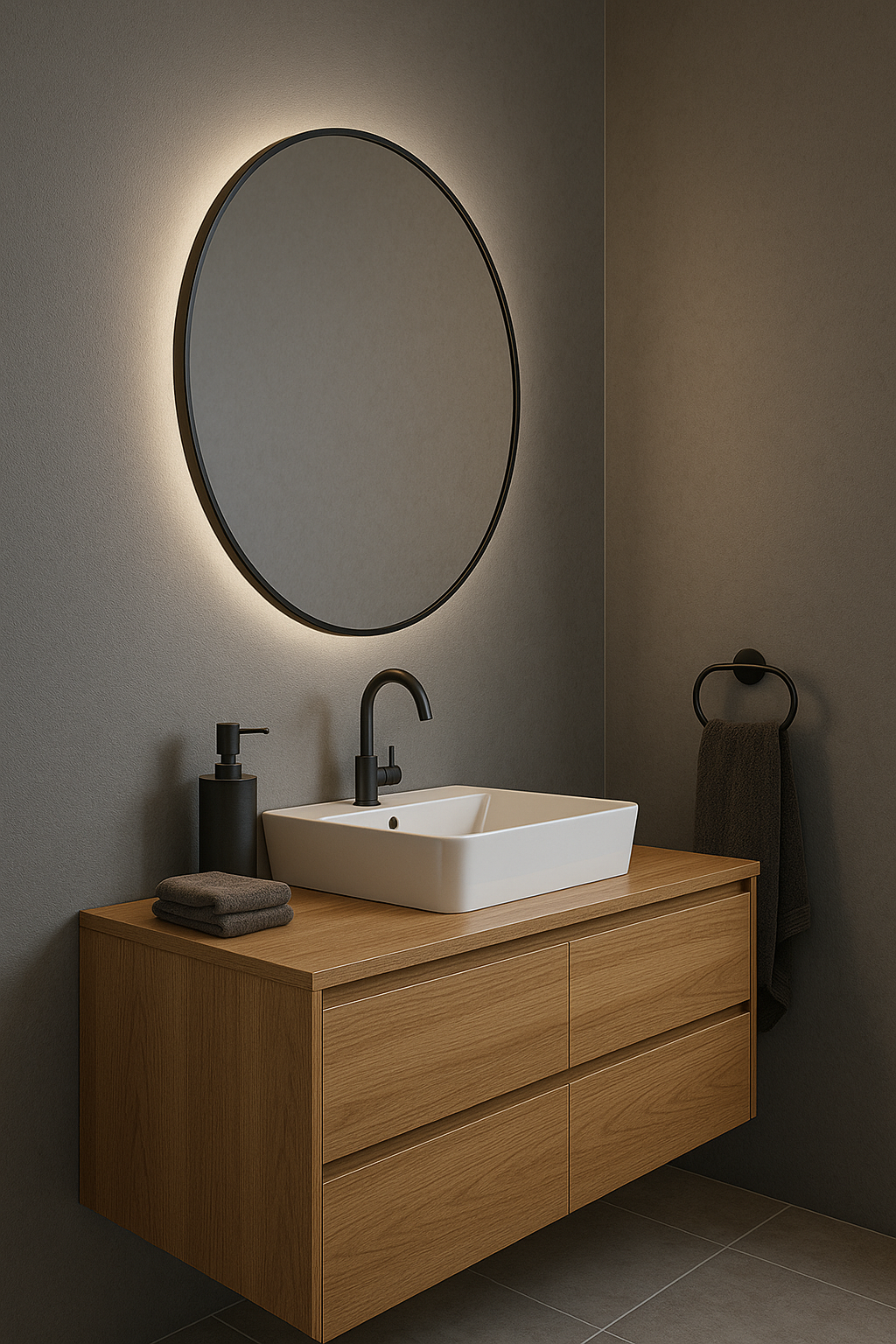 Spiegel New York - Ronde Spiegel met Zwarte Kaderrand - Indirect Spotless Verlichting | Incl. Verwarming