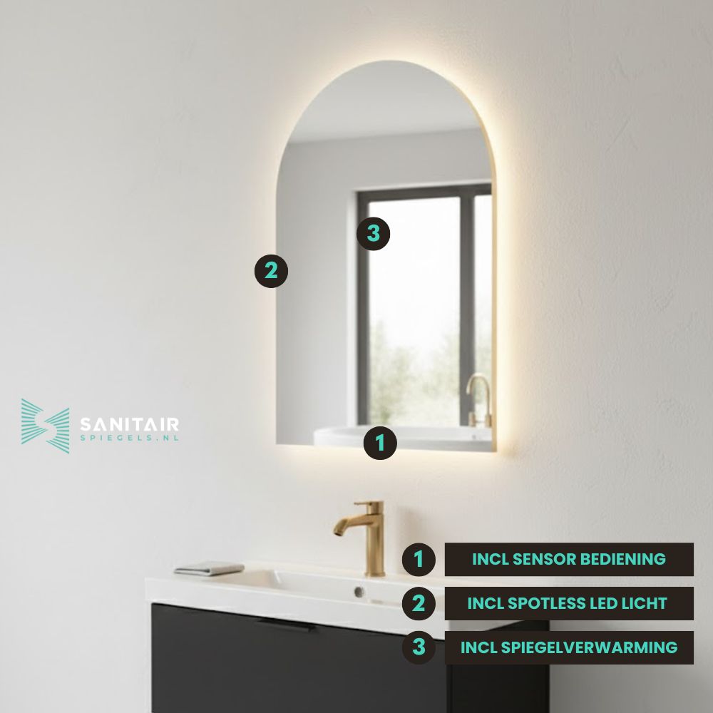 Spiegel Dubai - Rechthoekige Spiegel met Ronde Bovenkant - 50 x 75 cm