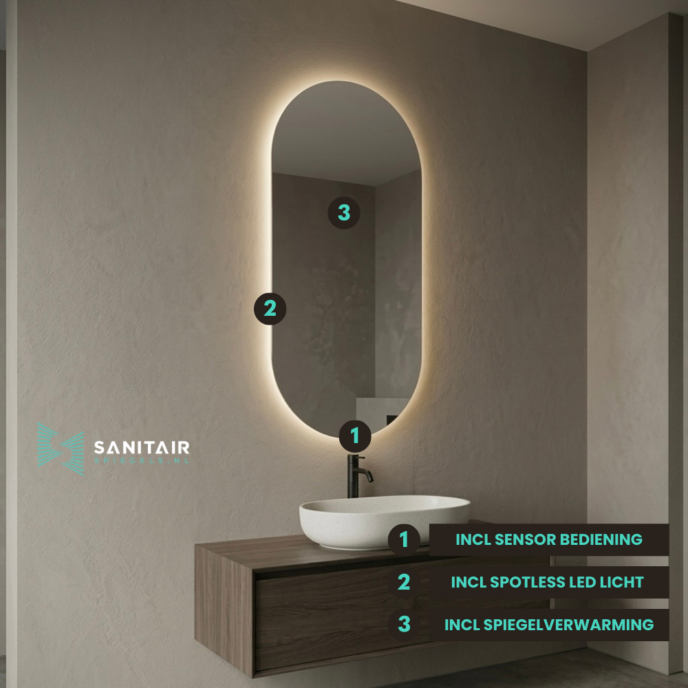 Spiegel Sydney - Ovaal Rechte Spiegel - 40 x 80 cm