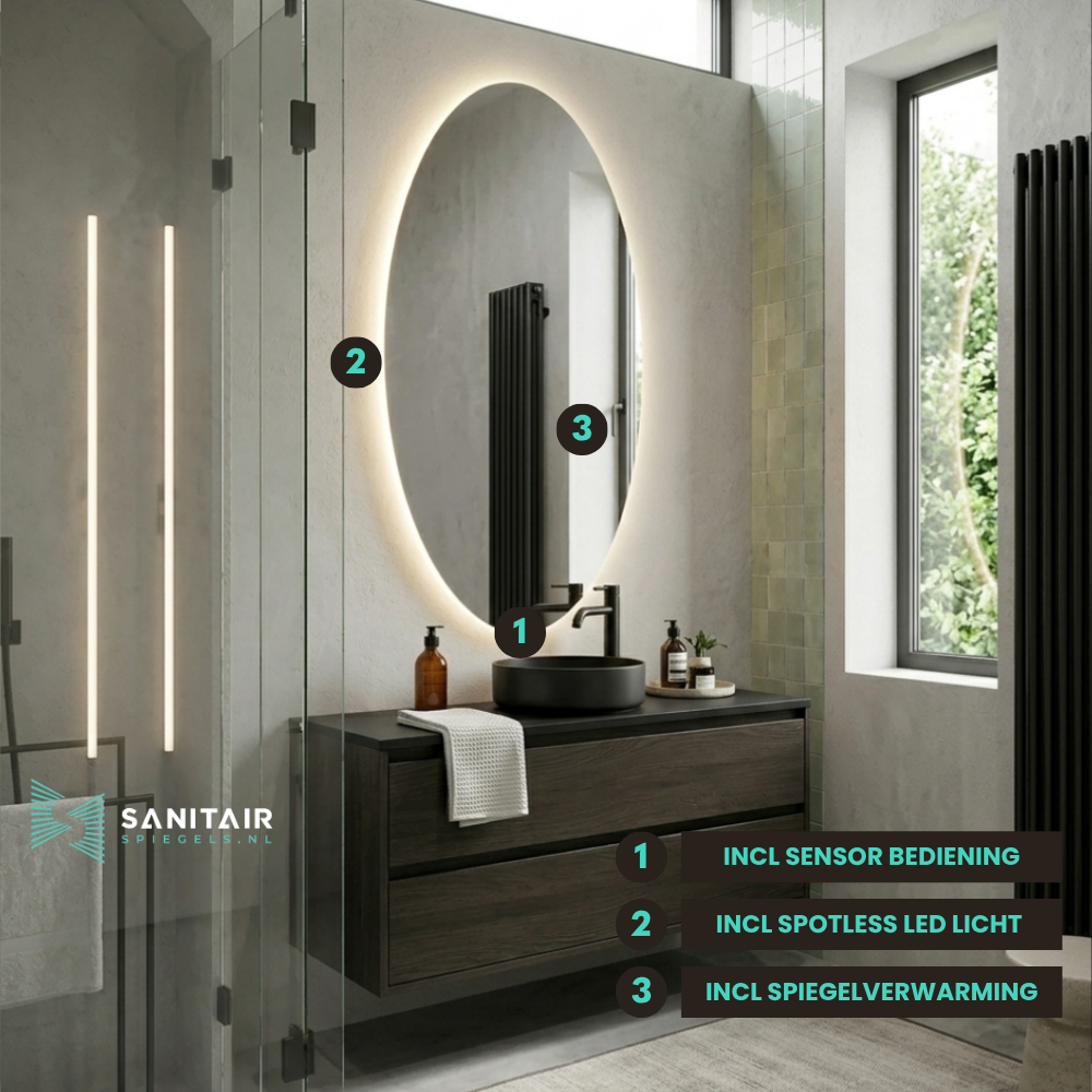 Istanbul - Ei-vormige Badkamerspiegel 70x120 cm - LED & Anti-Condens