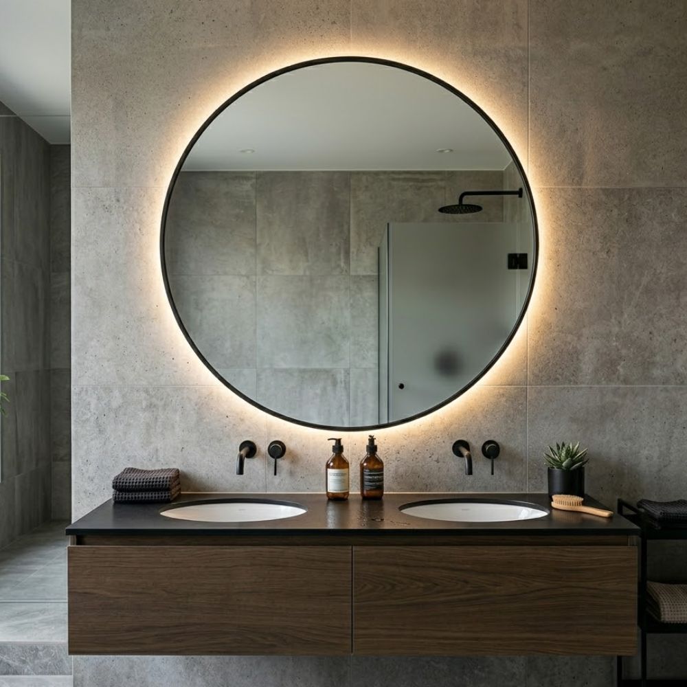 New York - Ronde Badkamerspiegel Ø100 cm - Zwart - LED & Anti-Condens