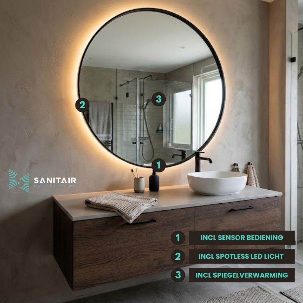 Spiegel New York - Ronde Spiegel met Zwarte Kaderrand - Ø100 cm