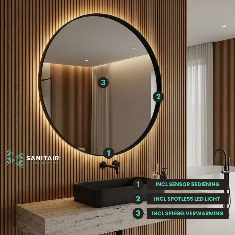 Spiegel New York - Ronde Spiegel met Zwarte Kaderrand - Ø60 cm