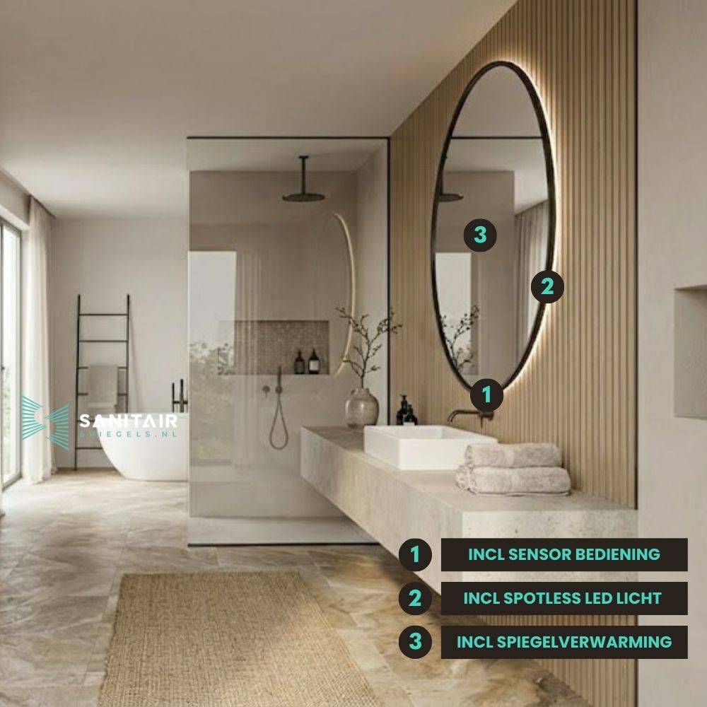 Spiegel New York - Ronde Spiegel met Zwarte Kaderrand - Ø80 cm