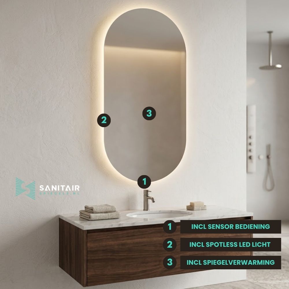 Sydney - Ovale Badkamerspiegel 60x120 cm - LED & Anti-Condens