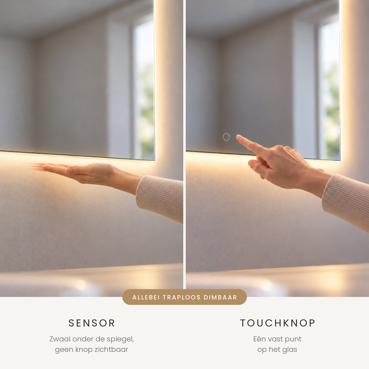 Bediening badkamerspiegel: sensor of touchknop